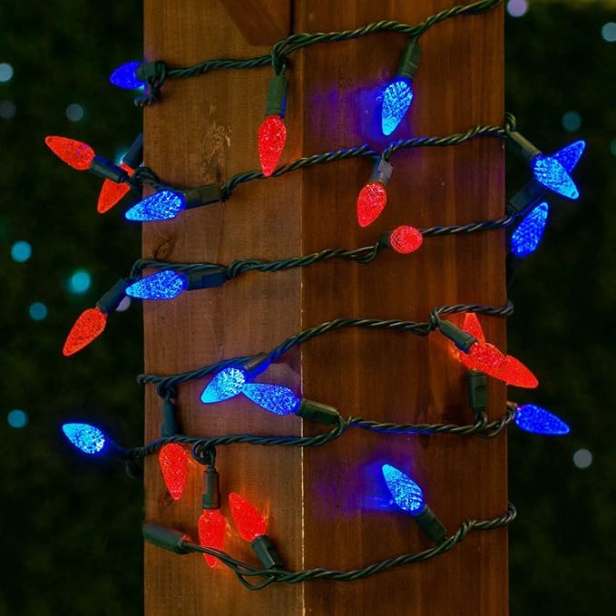 Novelty Lights 24FT 70 LED C6 LED Christmas String Lights, Outdoor Christmas Tree Commercial Grade LED String Lights, Permanent Christmas Lights Outdoor Tree Decorations Outdoor (Red/Blue)