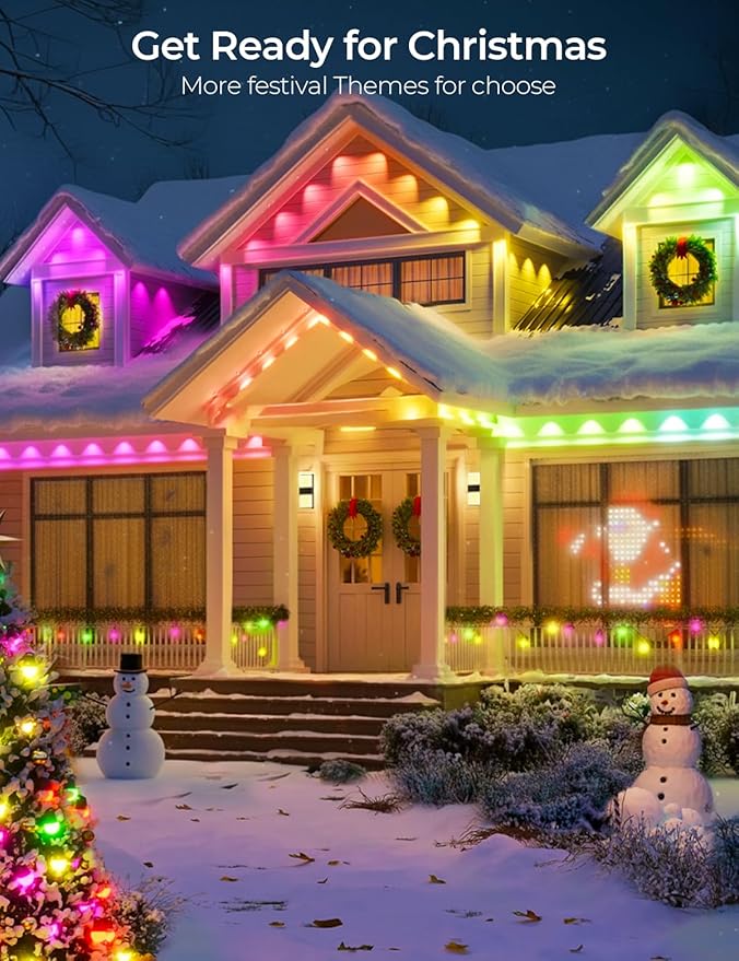 Smart Permanent Outdoor Lights Pro, 50ft 30LED RGB+IC+Warm/Cool White for Daily, 100+ Scene Modes, Waterproof Eaves Light for Halloween Christmas Decor, Works with Alexa, Google Assistant