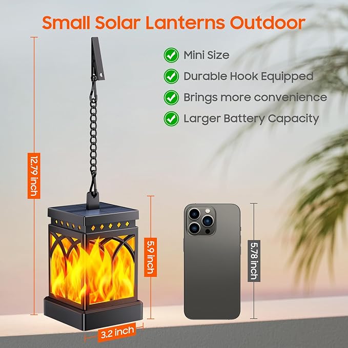 KOOPER Solar Lanterns Outdoor Waterproof, Two Modes Hanging Solar Lantern Lights for Outside, Auto ON/Off Lanterns Decorative Outdoor for Garden Table Yard Path Tree Patio Lawn Decor, Gifts, 2 Pack