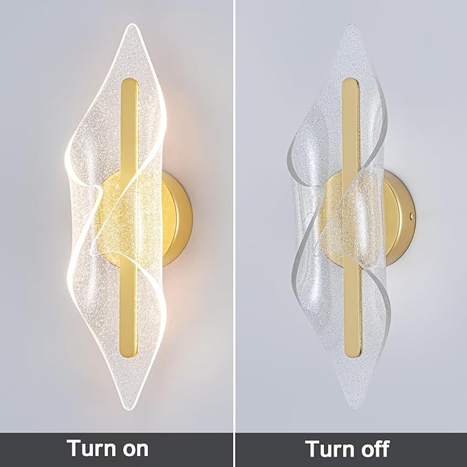 Modern Gold Wall sconces 17.3In LED Wall Lamp with Remote Control Dimmable Acrylic Sconces Wall Lighting for Living Room Hallway Bathroom Bedroom Stairs