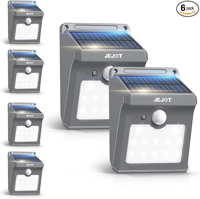 6 Pack Solar Motion Lights Outdoor Waterproof,270° Wide Angle,3 Modes Solar Wall Lights, Anti Glare Solar Powered Flood Lights for Fence Garage Garden Patio Yard