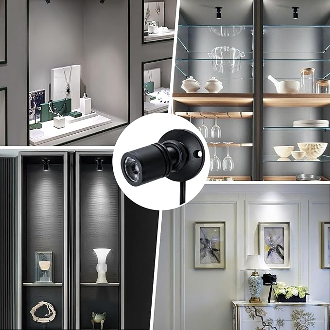 DEDC 6pcs Mini LED Spot Lights, 1W 5V 6000K Under Cabinet Lights, Mini Spotlights for Displays with Dimmer (Cool White-Pushbutton Switches-USB Plug)