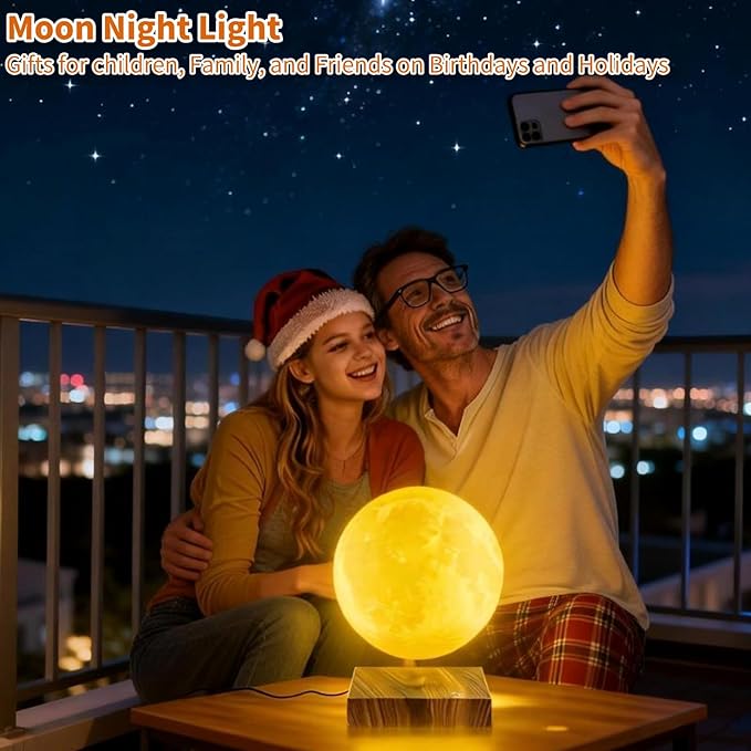 Levitating Moon Lamp, Magnetic Balance Floating Moon Night Light with 16 Color Remote & Touch Control, LED 3D Levitating Decor Unique Lamps for Kids,Office, Living Room (Dark Brown)