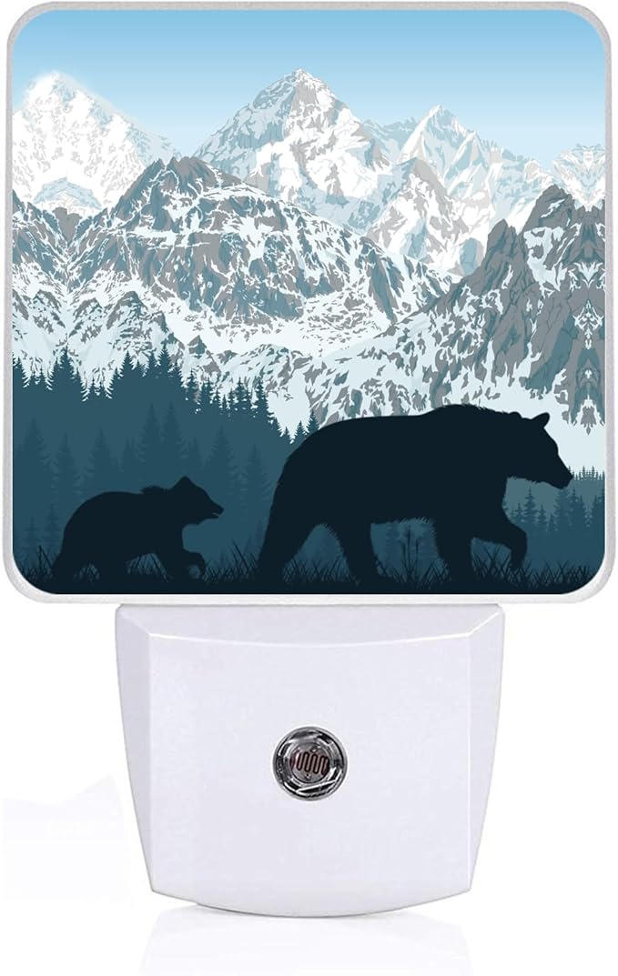 Bear Mountains Night Light, Plug-into Wild Animals Forest Nightlight White LED Lamp, Energy Efficient Decor Desk Lamp for Bedroom Hallway Stairs Bathroom