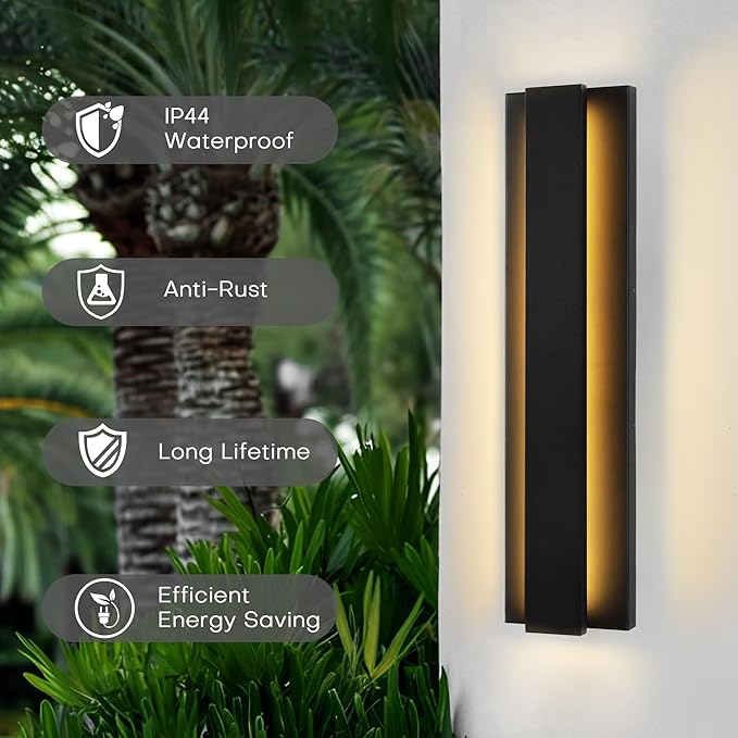 LamQee 18.5 Inch Modern Outdoor Wall Lights Exterior Lighting Fixtures, 3000K 12W LED Contemporary Outdoor Wall Sconce, Matte Black Outside Wall Mount Lights for House Garage Porch Patio Front Door