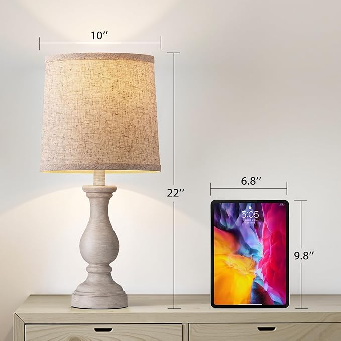 Seealle Farmhouse Table Lamps Set of 2 - Rustic Bedroom Lamps for Living Room, 22" Boho Bedside Lamp for Night Stands End Table Office Desk Lamp Nightstand Clearance Decorating with Linen Shades