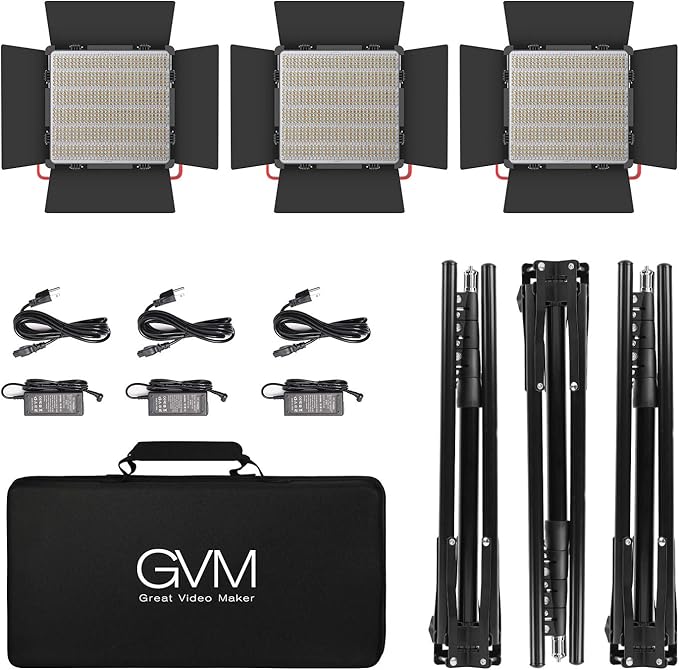 GVM RGB LED Video Light, 50W Video Lighting Kit with APP Control, 1200D Photography Lighting kit for YouTube Studio, 3 Packs Led Panel Light, 3200K-5600K, Aluminum Alloy Shell, CRI 97