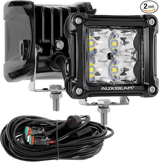 Auxbeam FA Series Spot Beam LED Pod Lights, 3 Inch 40W Cube Offroad Spot Light, with DT Wiring Harness, Driving Auxiliary Ditch Lights, for Truck ATV UTV Jeep Car, Pair
