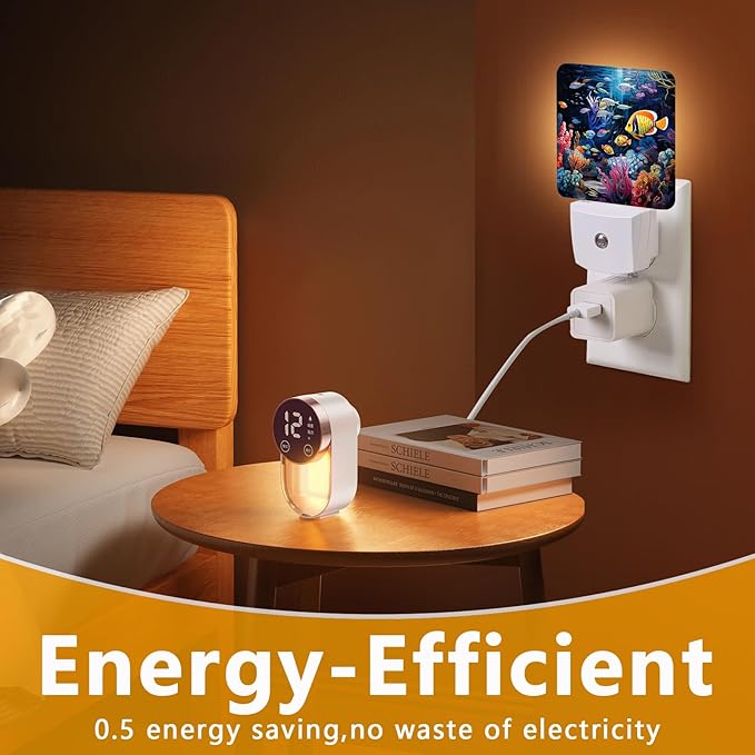 Underwater World Fish Night Light, Plug-into Nightlight White LED Lamp, Energy Efficient Decor Desk Lamp for Bedroom Hallway Stairs Bathroom