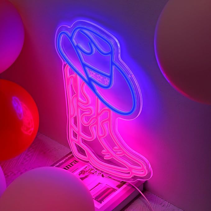 Cowboy Hat and Boot Neon Sign for Wall Decor,Dimmable LED Pink Cowgirls Boot Neon Signs 15X10.8 in USB Powered Western Cowboy Neon Light for Game Room Bedroom Party Bar Decor Birthday Christmas Gift