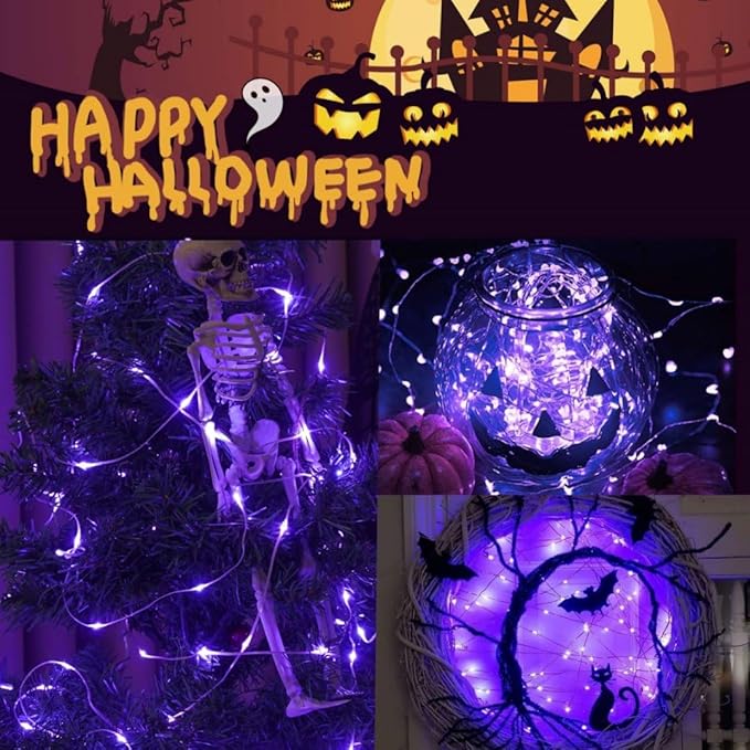 QITONG 4 Pack Purple Solar Christmas Lights, Each 33ft 100 LED Christmas Fairy Lights Outdoor Waterproof, 8 Modes Copper Wire Mini String Lights