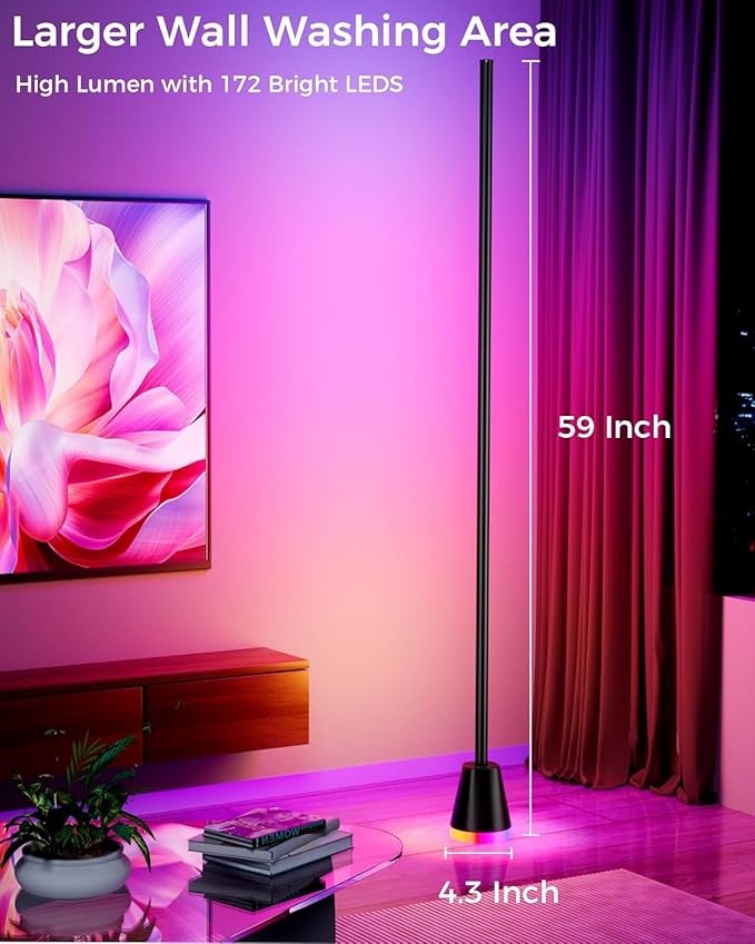2 Pack Corner Floor Lamp, Smart RGB LED 60 Inch Standing Lamp with 344 LEDs, App & Remote Control, 16 Million Colors & Music Sync for Bedroom, Gaming Room, Home Decor, Modern Ambient Lighting