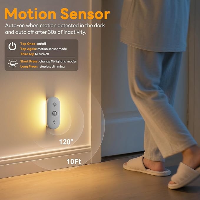 Rechargeable Night Light for Stair: Motion Sensor with 1800mAh Battery for 90-Nights Navigation - 3000K+RGB for Hallway Stair Safety 6-Pack