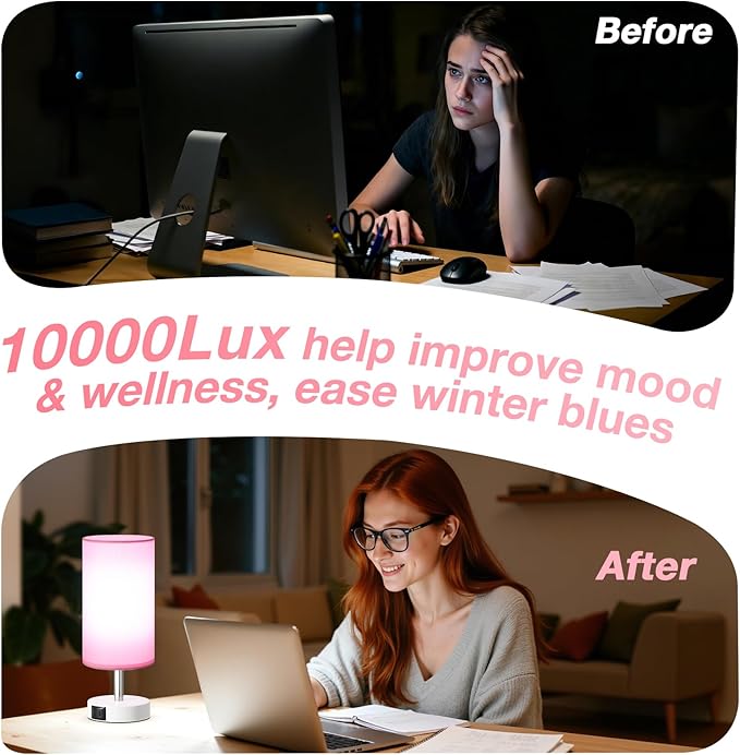 Light Therapy Lamp 10000 Lux, Sun Lamp with Remote, 3 Color Temperature & Stepless Dimming, Happy Sunlight Lamp, Daylight Lamp for Home, Office, Pink Decoration Use As Lift Mood, Happy Life