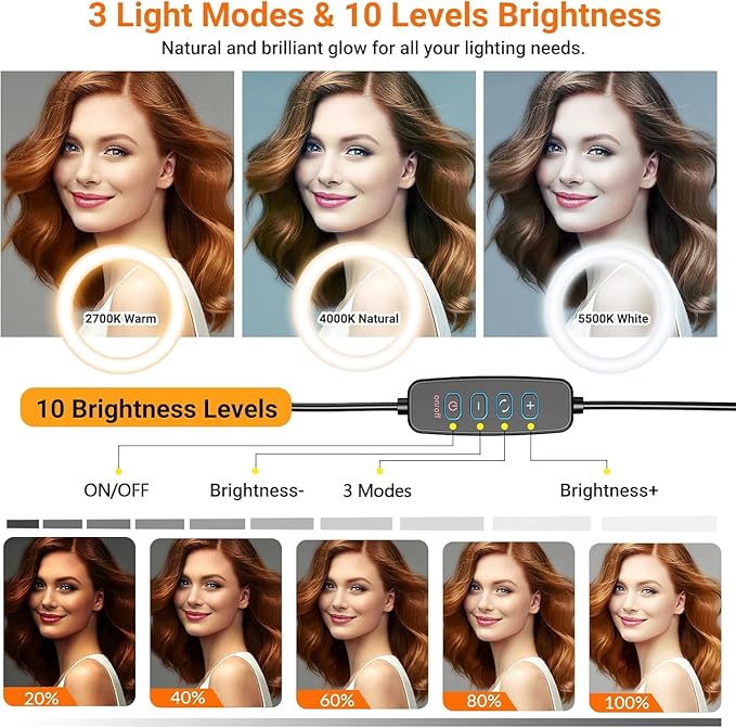 APEXEL 10" Ring Light for Desk, Ring Light with Stand and Phone Holder, Overhead Camera Mount with C-Clamp, 360° Rotate & Adjust Arm for Photography/Makeup/Live Stream Video/YouTube