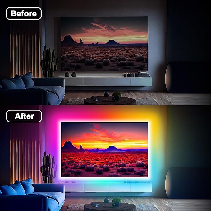Daymeet TV LED Lights 16.4FT for 65-85in TVs, Music Sync RGB Color Changing TV Lights with Remote APP Control, USB Tv Backlighting Strip Light for Gaming Room Xmas Decoration