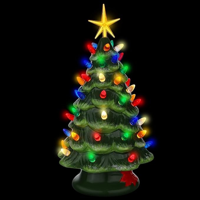 WILLBOND 6 Pieces Ceramic Christmas Tree Star Replacement Light Ceramic Tree Star Ornament Christmas Replacement Light Bulbs Accessories(Red, Yellow, Transparent)