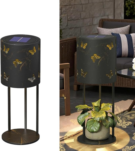 Solar Garden Plant Lights: Outdoor Waterproof Decorative Lamp with Flower Stand, Solar-Powered Yard Patio Outside Floor Decoration Lantern with Butterfly Pattern for Festival Decor