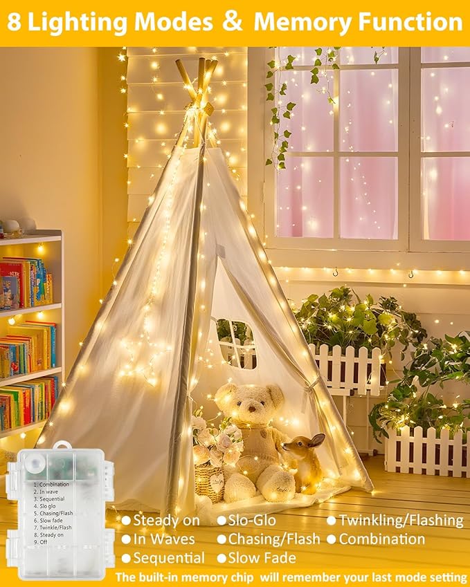 4 Pack Christmas Fairy Lights Battery Operated with Remote, Each 33FT 100LED Waterproof Twinkle Lights with Timer, String Light Indoor & Outdoor for Bedroom Wedding Christmas Decorations (Warm White)