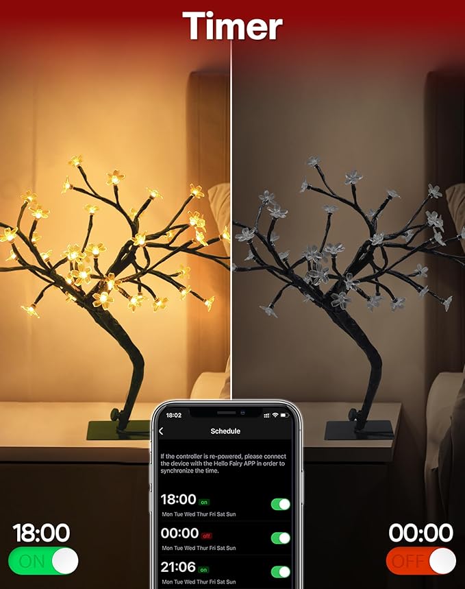 Smart LED Cherry Blossom Tree 2 Pack 16'' – App Remote Control Twinkling Bonsai Tree Music Sync & 16 Million Colors – Lighted Table Lamp for Indoor Decor, Decorative LED Spirit Tree Easter Decorations