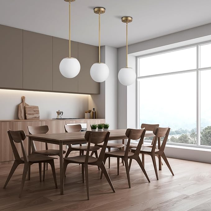 Modern Globe Pendant Light Mid Century Opal Glass Hanging Light Fixture Gold Finish, 3-Light Glass Pendant Lighting for Kitchen Island Dining Room Bedroom Hallway and Bathroom…