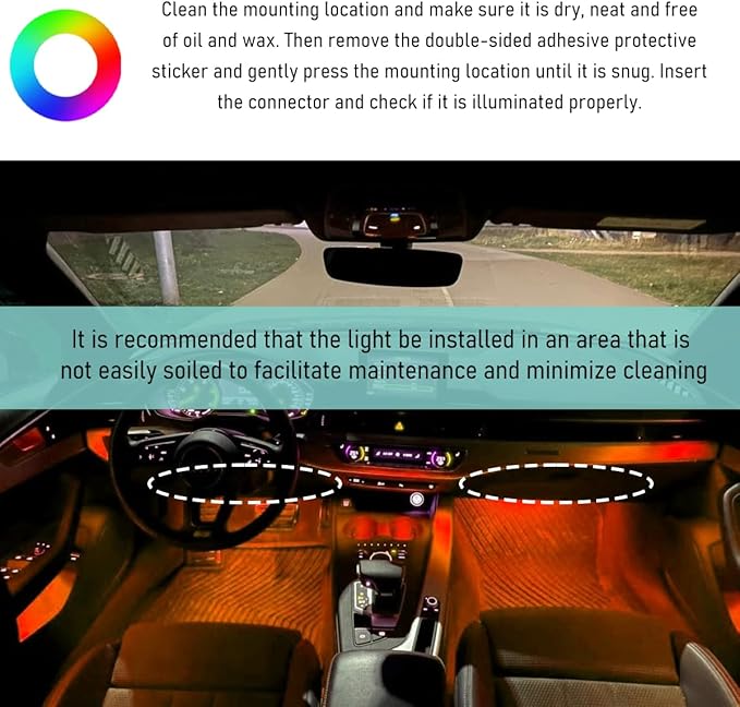 Car LED Strip Light, 24 LED Auto Interior Under Dash Atmosphere Lights with USB Port, Vehicle Decor Lamp Ambient Night Light Strip Lighting Kit, Universal Car Accessories (Orange)