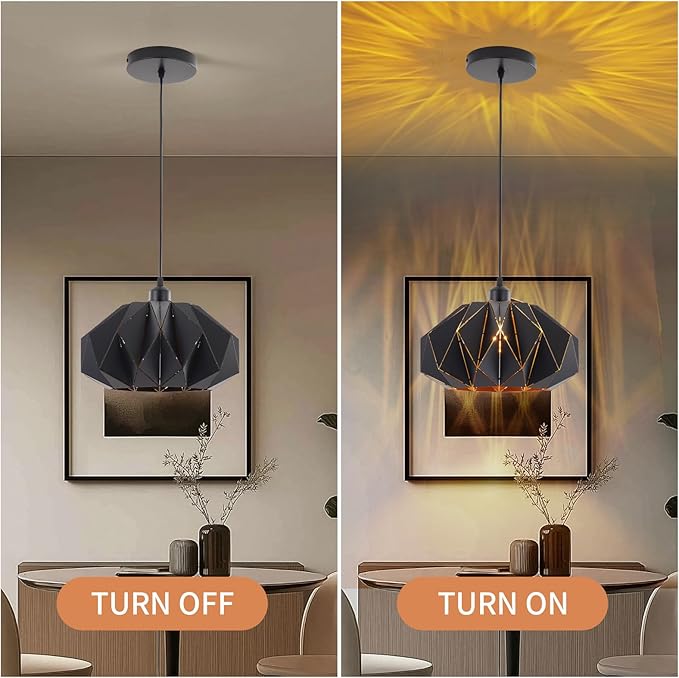 Industrial Black Pendant Lights Kitchen Island,11.8" Metal Dome Hanging Lighting Fixture Modern Wire Cutting Hollow Out Chandelier for Dining Living Room Bar Counter Restaurant,E26