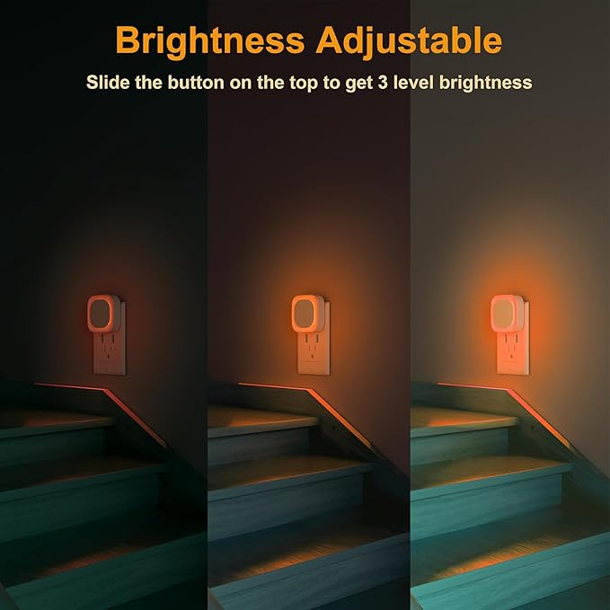 6 Pack Plug in Amber Night Light, Auto Dusk to Dawn, Soft Glow, Dimmable, Diffused Light, LED Lights for Bedroom, Kids, Bathroom, Sleep, Baby Nursery, Toddler, Hallway, Kitchen, Home Decor