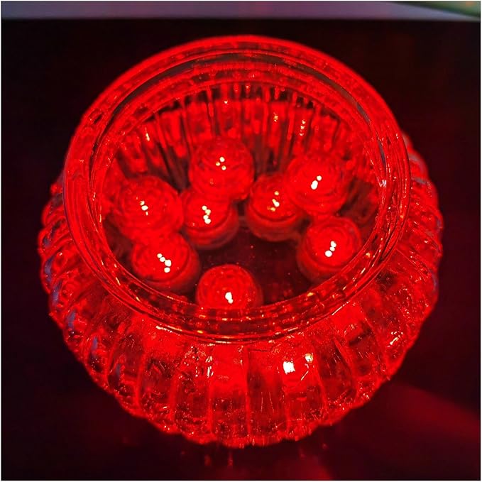 Submersible LED Lights Flameless Tea Light Waterproof Candle Vase Lights for Party Wedding Decorations Underwater Vases Light Fish Tanks Swimming Pools Decorative Lighting (Red)