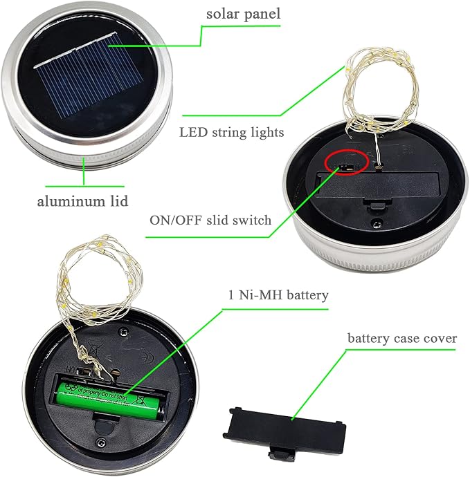 SmilingTown Solar Light for Mason Jars 20 LED Outdoor Fairy String Light Lids with Hangers for Jar Lantern Waterproof Rust Resist for Patio Lawn Garden Decor No Jars 10 Pack (Multicolored)