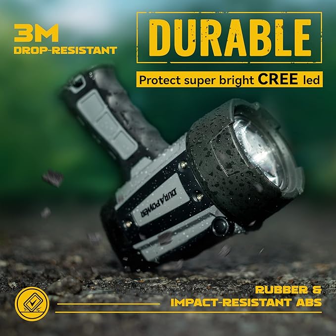 Durapower Rechargeable Spotlight, IP68 Waterproof Super Bright Handheld Spotlight, High Lumen LED Portable Spot Flashlight for Marine Boat Hunting Camping