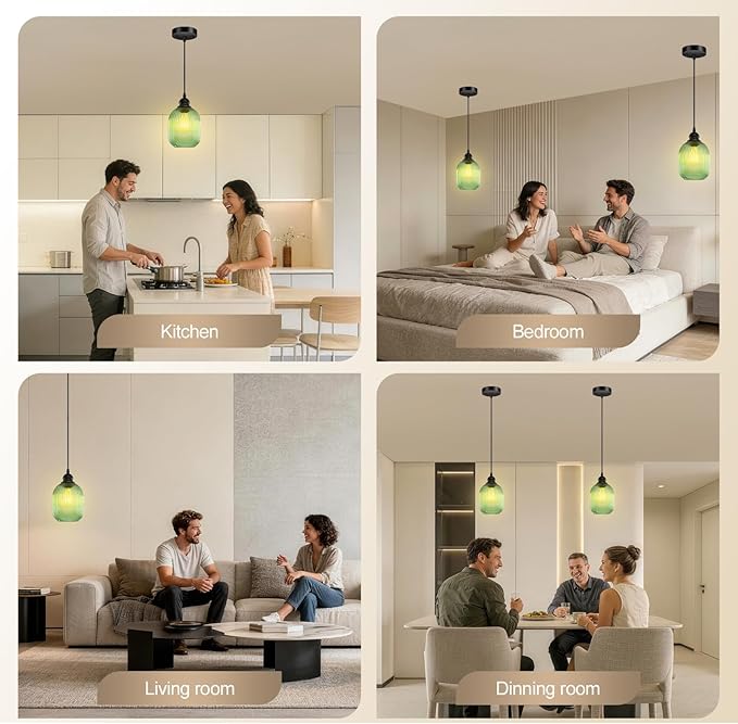 BoostArea Modern Pendant Light Fixtures, Industrial Hanging Ceiling Lamp with Clear Glass Shade, Farmhouse Black Pendant Lighting for Kitchen Island Decor Living Room Hallway Bedroom Dining（2 Pack）