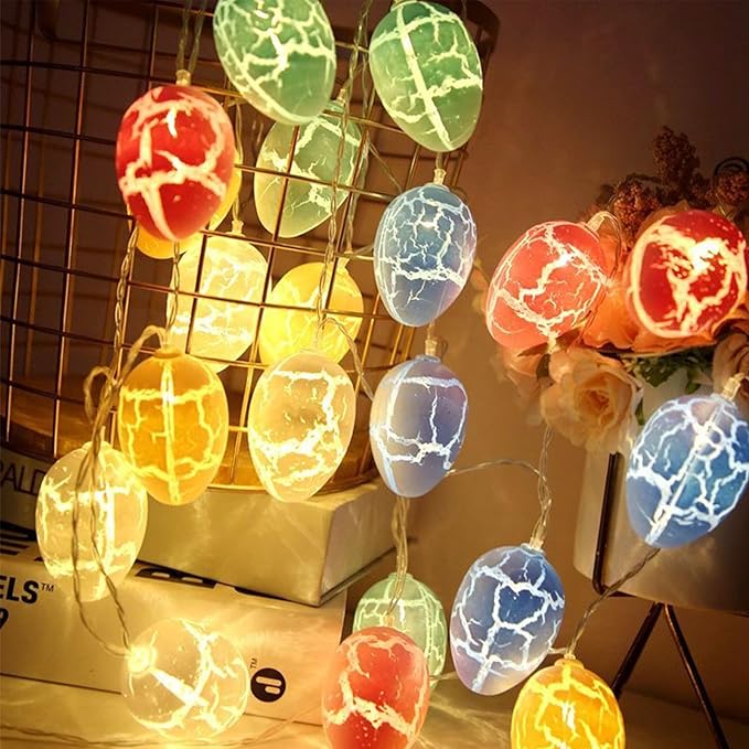 LED Colorful Light String, 1.5m Long, 10 Lights, Egg Shape Size: 1.77 * 1.77 * 2.36. for Easter Egg Dyeing, Festival Atmosphere Battery Light String.