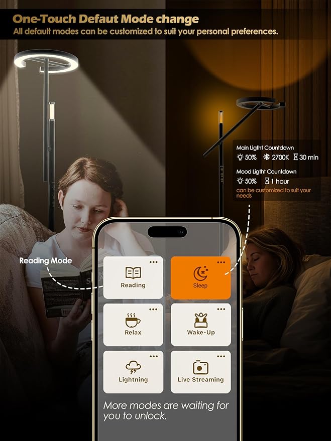 10000 Lux Light Therapy Lamp, LED UV-Free Sunlight Lamp, Smart Floor Lamp with Remote & App Control, Stepless Adjustable Brightness & Color Temps, Happy Lamp Light Therapy, Full Spectrum Sun Lamp