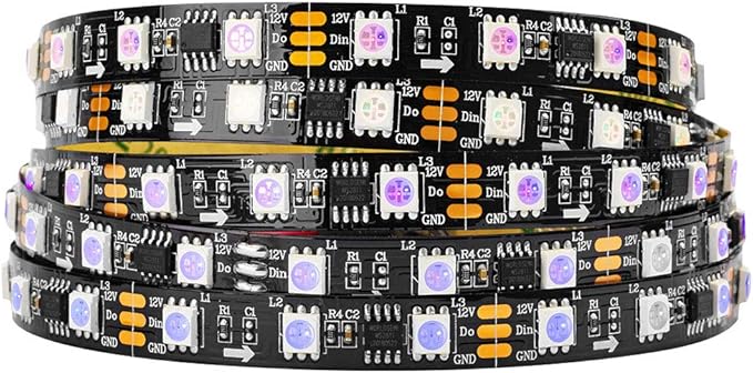 BTF-LIGHTING WS2811 IC=RGB+IC Addressable Dream Color LED Strip 16.4FT 60LEDs/m 20Pixels/m Non-Waterproof Black PCB Flexible DC12V Chasing Effect for Indoor Home Decor(No Adapter or Controller)