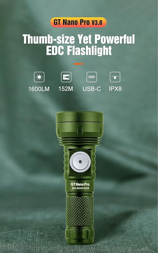 LUMINTOP GT Nano Pro3.0 Keychain Flashlight 1600 Lumens Mini Flashlight 152 Meters Beam Distance, Rechargeable Battery (Green)