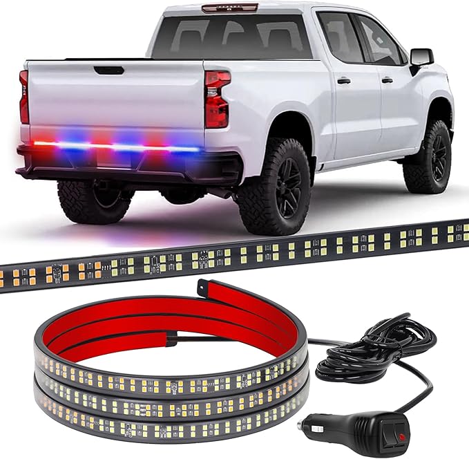 XRIDONSEN 48 inch Truck Tailgate Police Lights Strip 288 LED Tail/Rear Window Strobe Light Bar Red Blue Emergency Lights Flashing Warning Hazard Safety Caution for Vehicles Trucks Pickup SUV Car