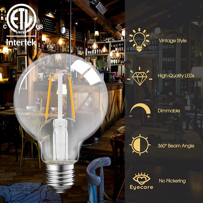 ENERGETIC SMARTER LIGHTING 5W Dimmable G25 LED Globe Light Bulb, G25 LED Vintage Light Bulb, 60W Equivalent, 500Lumens, 2700K Soft White, E26 Base, ETL Listed, 6-Pack