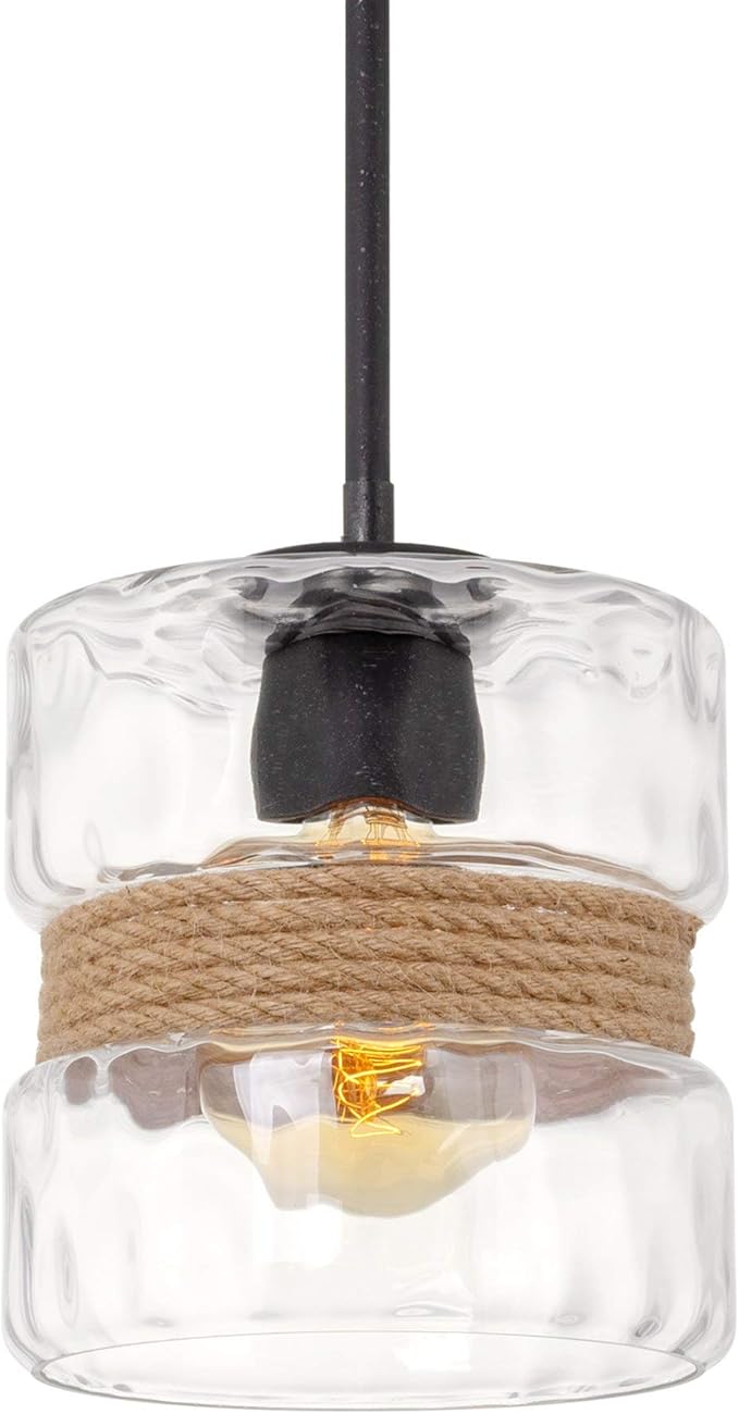 Kira Home Sage 10" Modern Pendant Light + Hammered Glass Shade, Textured Black Finish