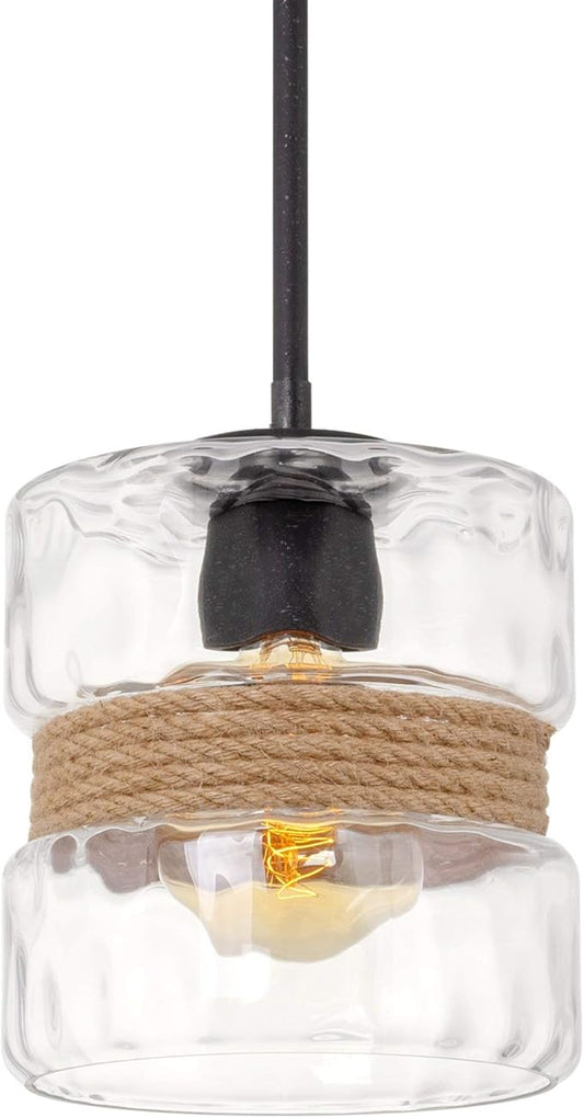Kira Home Sage 10" Modern Pendant Light + Hammered Glass Shade, Textured Black Finish