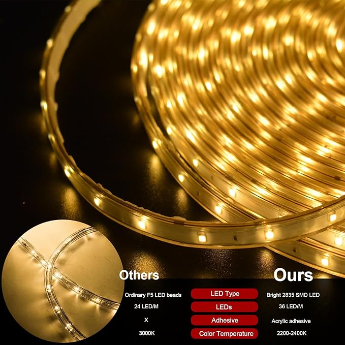 50Ft Solar LED Strip Lights Outdoor, 540 LED Long Strip Lights IP68 Fully Waterproof Acrylic Tape with Remote Self-adhesive, Cuttable Auto ON/OFF Rope Lights for Patio Pool Camping Decor (Warm White)