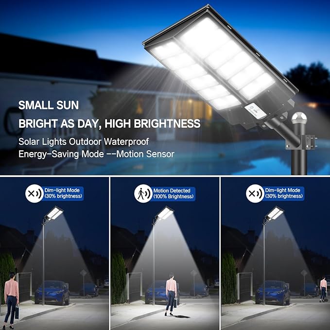 Solar Street Light 9000W, Street Light Outdoor High Lumens, Parking Lot Lights 7000K, Solar Lights Outdoor Motion Sensor Dusk to Dawn for Parking Lot, 2 Pack