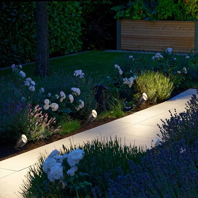 LUTEC 12V Low Voltage Landscape Lighting, Die-cast Aluminum Spot Lights with Connectors, IP65 Waterproof Outdoor Landscape Spotlights, 5W 550LM Warm White 3000K for Tree Garden Yard Pathway, 4 Pack