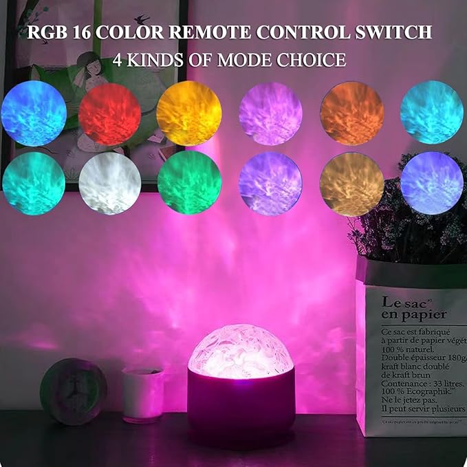 Ocean Wave Projector Light, 16 Color Water Ripple Lamp with Remote Control, 3D Ocean Lamp for Home Office Bar Restaurant