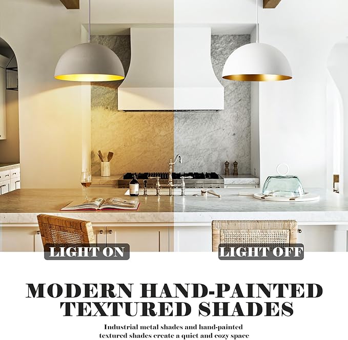 16” Large Dome Pendant Light Fixtures, White and Gold Hemispheric Pendant Lights Kitchen Island, Modern Adjustable Hanging Ceiling Light Chandelier for Kitchen Island Living Room Dining Room, 2 Pack