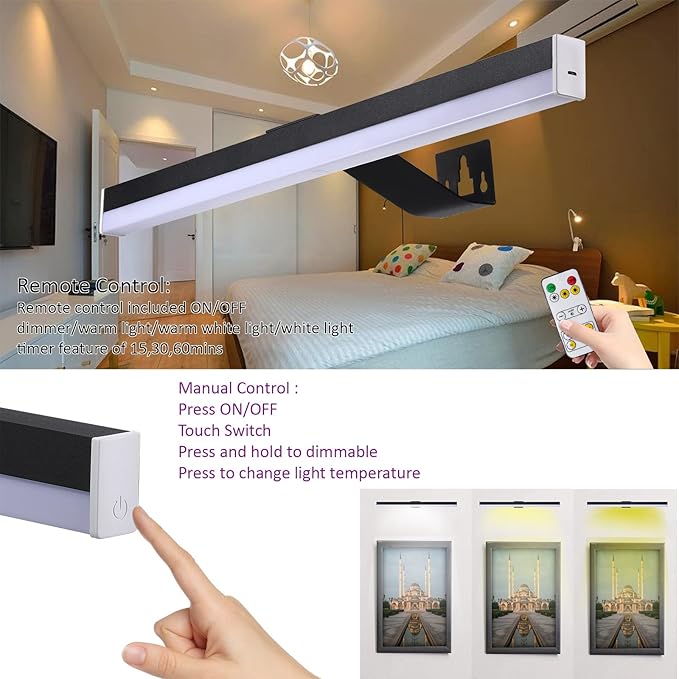 MIOBLUE Rechargeable Picture Light, 22 Inch Painting Light Art Light with Remote, Cordless Display Lamp Full Metal with 60LEDs,3 Modes,Dimmable Timmer Accent for Dartboard Picture Gallery Frame