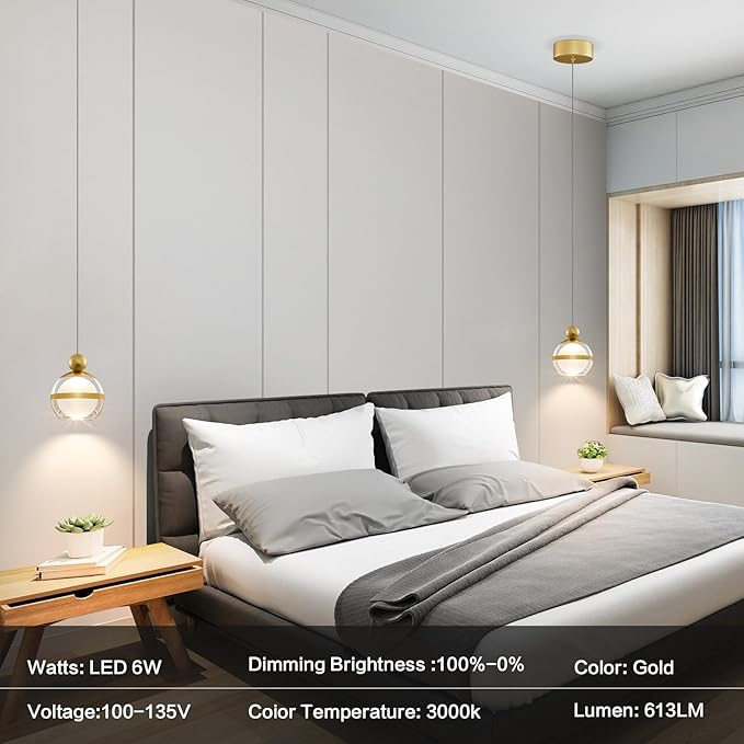 1-Light Gold Pendant Lights Kitchen Island Modern LED Ceiling Hanging Pendant Lights Acrylic Globe Pendant Light Fixtures for Dining Room Bedroom Living Room