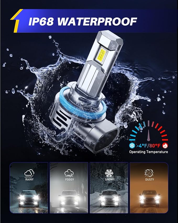 AUTOONE H11 9005 LED Bulb Direct Fit 1:1 Mini Size, 70000LM H8/H9 HB3 Combo Fog Lights with Cooling Fan, IP68, Pack of 4