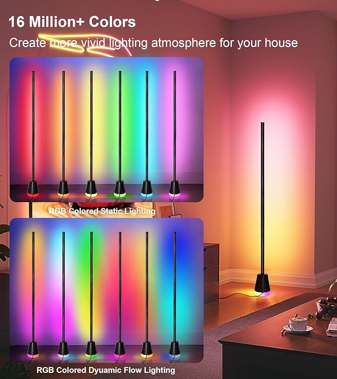 Corner Floor Lamp, Smart RGB LED Corner Lamp with App and Remote Control, 16 Million Colors & 68+ Scene, Music Sync, Timer Setting,Ideal Standing Lamp for Living Rooms,Bedrooms,Gaming Rooms