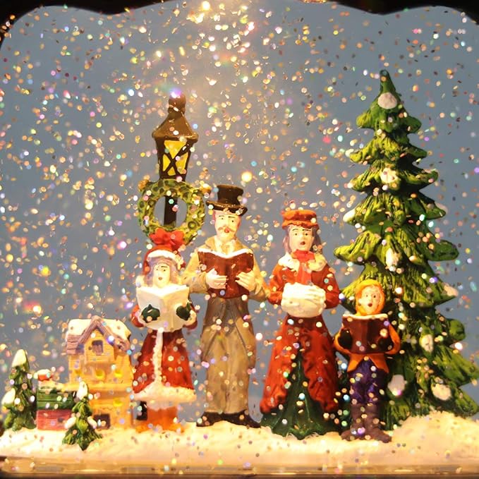 Eldnacele Musical Snow Globe Lantern with Timer, Lighted USB/Battery Operated Swirling Singing Water Glittering Lantern, Snow Globes for Adults and Kids Christmas Decoration- Carolers